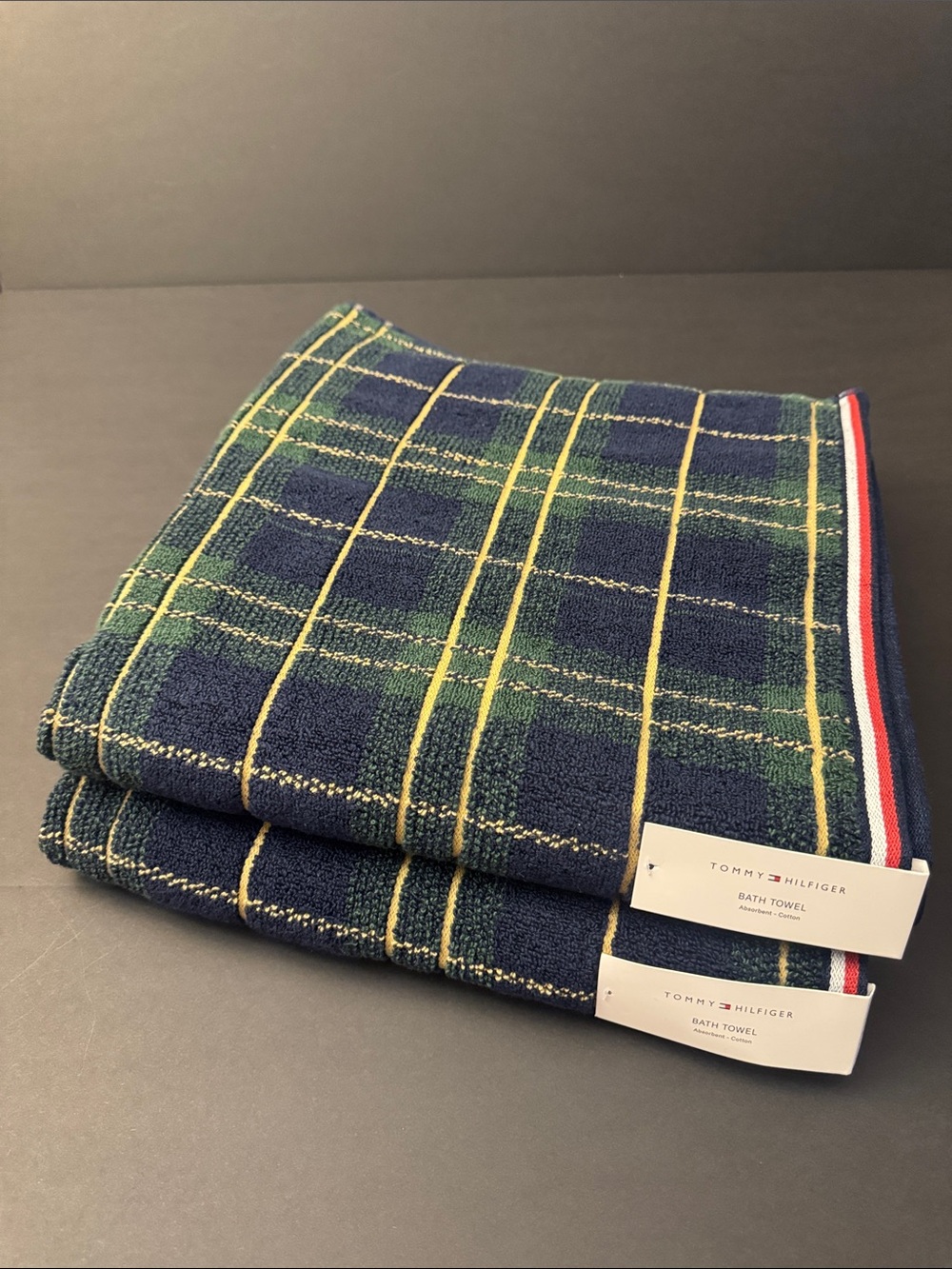 2pc TOMMY HILFIGER 100% Cotton(EOD) Melville Blue Plaid Bath Towel Set